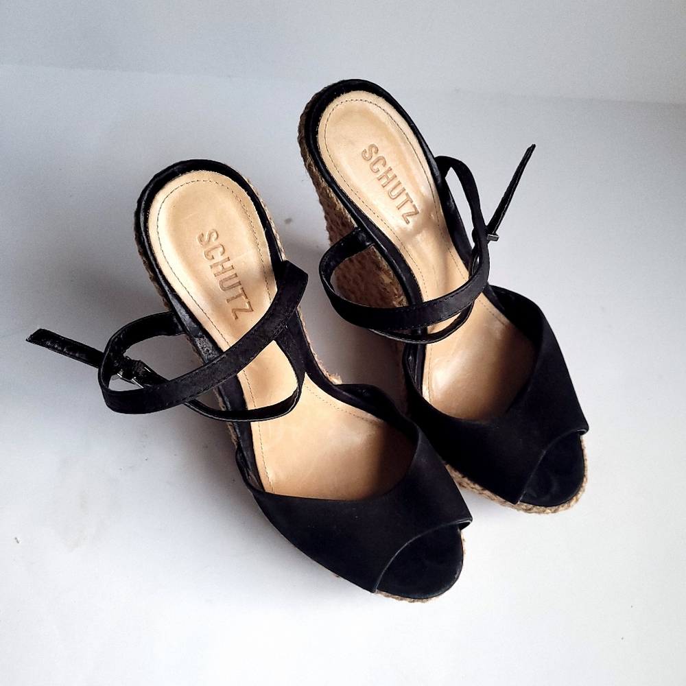 Schutz Leather Wedge Espadrilles